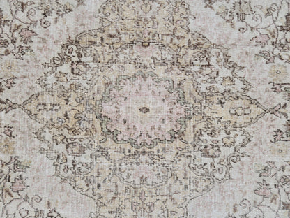 6x10 Green Vintage Rug: Oushak Medallion Hand‑Knotted Turkish Area Rug