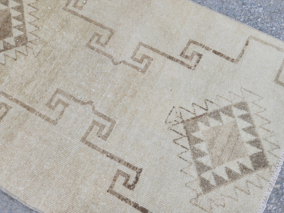 Turkish Neutral Vintage Runner Rug 2.7x12 ft, Carpet For Kitchen Rustic Boho