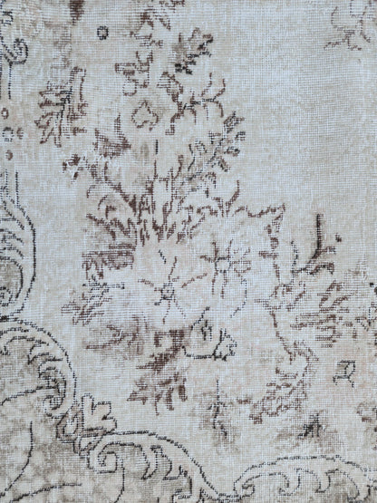 7x10 White Oushak Rug Hand‑Knotted Wool Area Rug Neutral Decor: Medallion Turkish Design