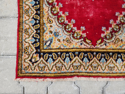 2x5 Vintage Turkish Oushak Rug: Red Antique Area Rug