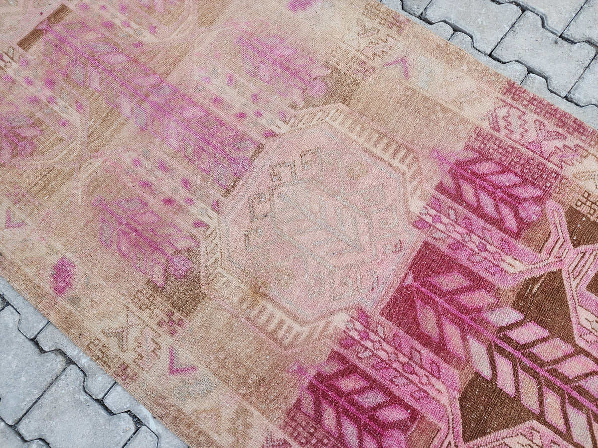 3x11 Pink Wool Runner Rug, Hand-Knotted Hallway & Entryway Rug, Neutral Boho Decor