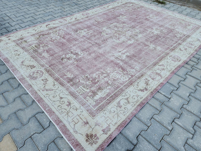 7x10 Vintage Wool Rug: Beige Isparta Oriental Rug