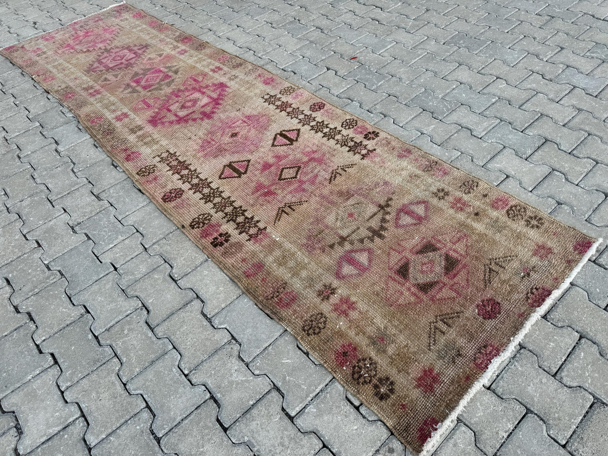 3x11 Handwoven Turkish Wool Runner Rug: Hallway, Bohemian Decor