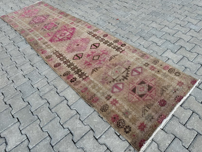 3x11 Handwoven Turkish Wool Runner Rug: Hallway, Bohemian Decor