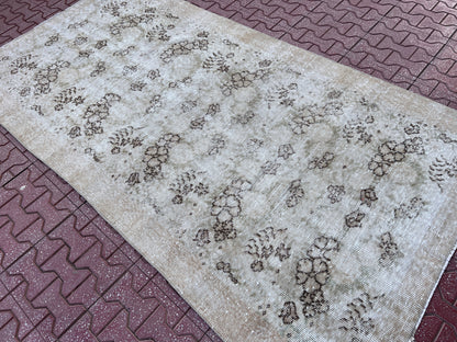 Handwoven Turkish Oushak Rug 4x7: Wool & Cotton Vintage Design