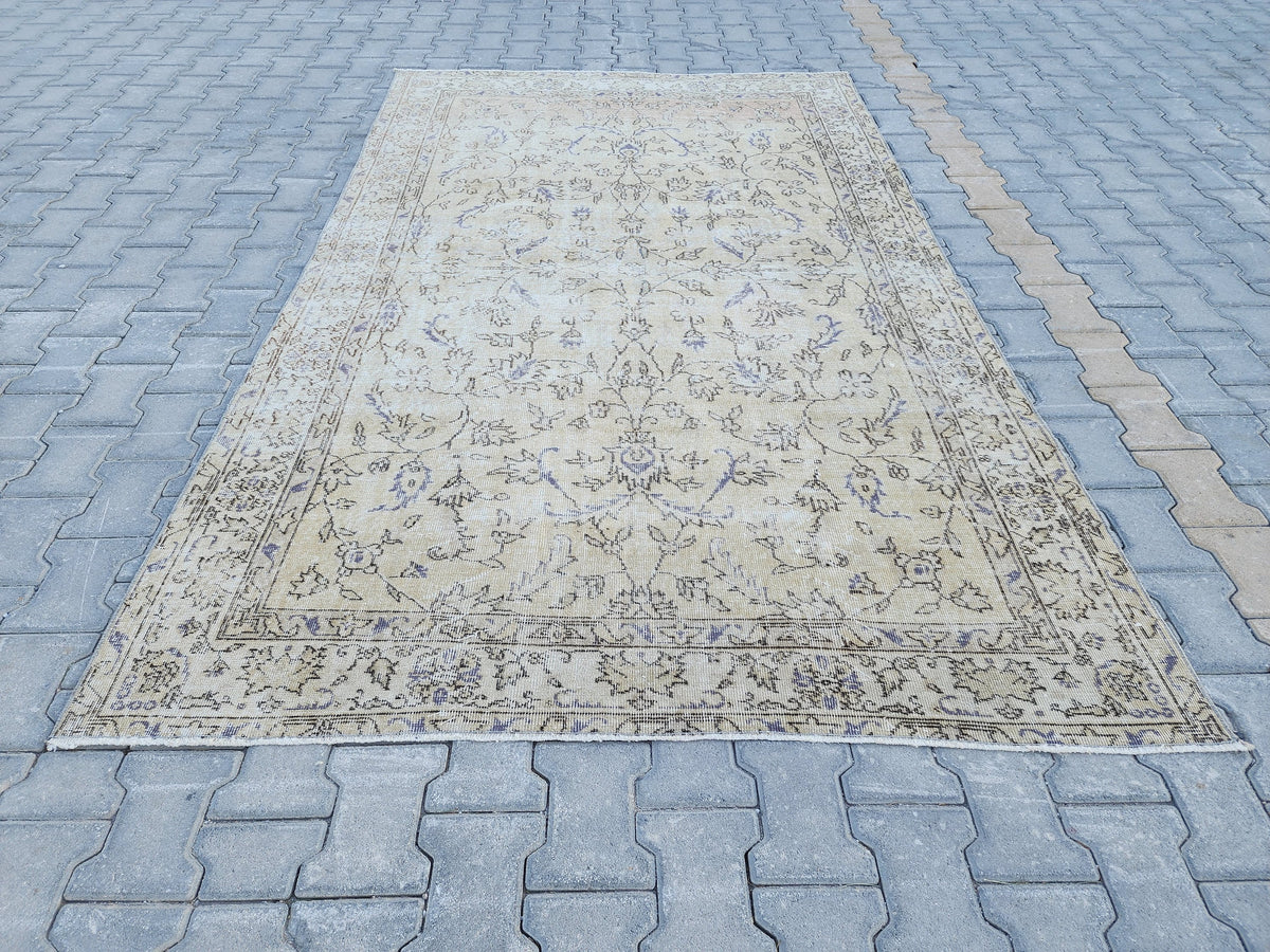 Handwoven Turkish Oushak Rug: 5x8 Beige Wool & Cotton Rug