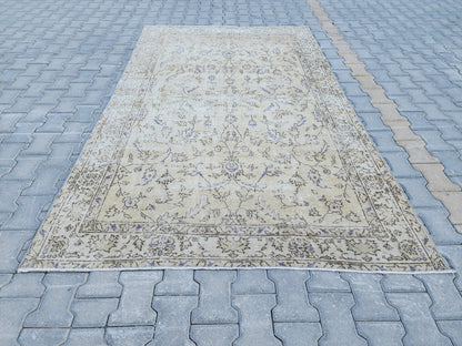 Handwoven Turkish Oushak Rug: 5x8 Beige Wool & Cotton Rug
