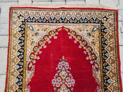 2x5 Vintage Turkish Oushak Rug: Red Antique Area Rug
