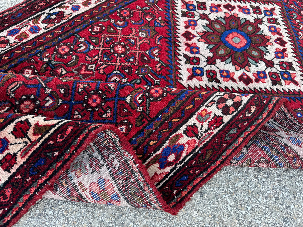 Hand Made Runner Rug 3x10, Red wool, Oriental Rustic Decor