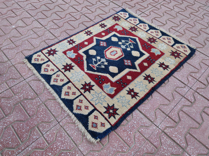 Vintage Handwoven Turkish Rug: Bohemian Oushak Small Rug (2x3)