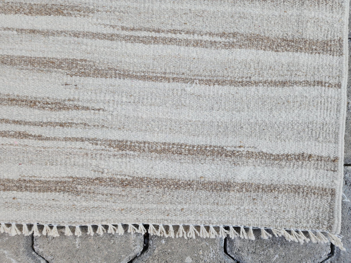 2x11 Handwoven Turkish Kilim Runner Rug: Neutral Wool Farmhouse Rug