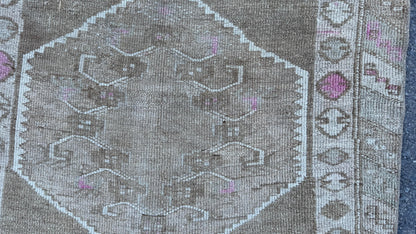 4x8 Kars Wool Runner Rug, Hand Knotted Rustic Decor, Beige and Brown