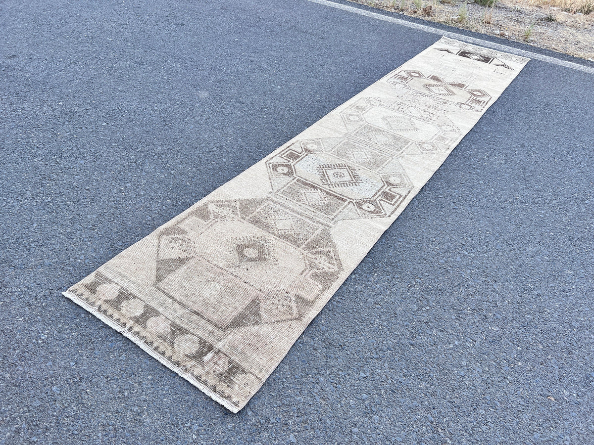 2x12 Neutral Runner Rug, Hand-Knotted Hallway & Entryway Rug, Earth Tone Decor