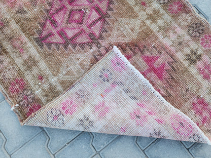 3x11 Vintage Runner Rug : Herki Handwoven Wool, Pink & Brown