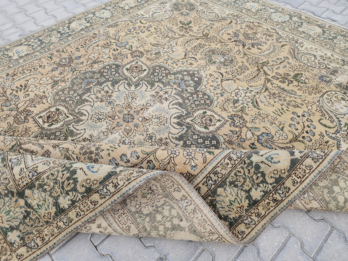 Hand Knotted Oushak Turkish Rug: 8x11 Vintage Wool Area Rug