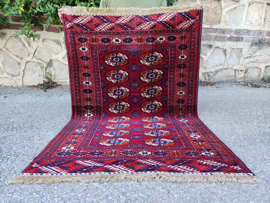 Vintage Turken Mini Rug 2.7x4 ft, Red Wool Hand Made Carpet, Oriental Home Mini Decor