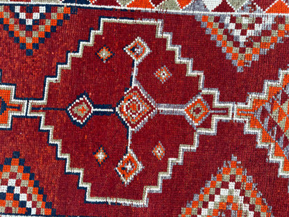 3x13 Long Herki Runner Rug: Vintage Handwoven Wool Orange and Brown Tribal Geometric Design