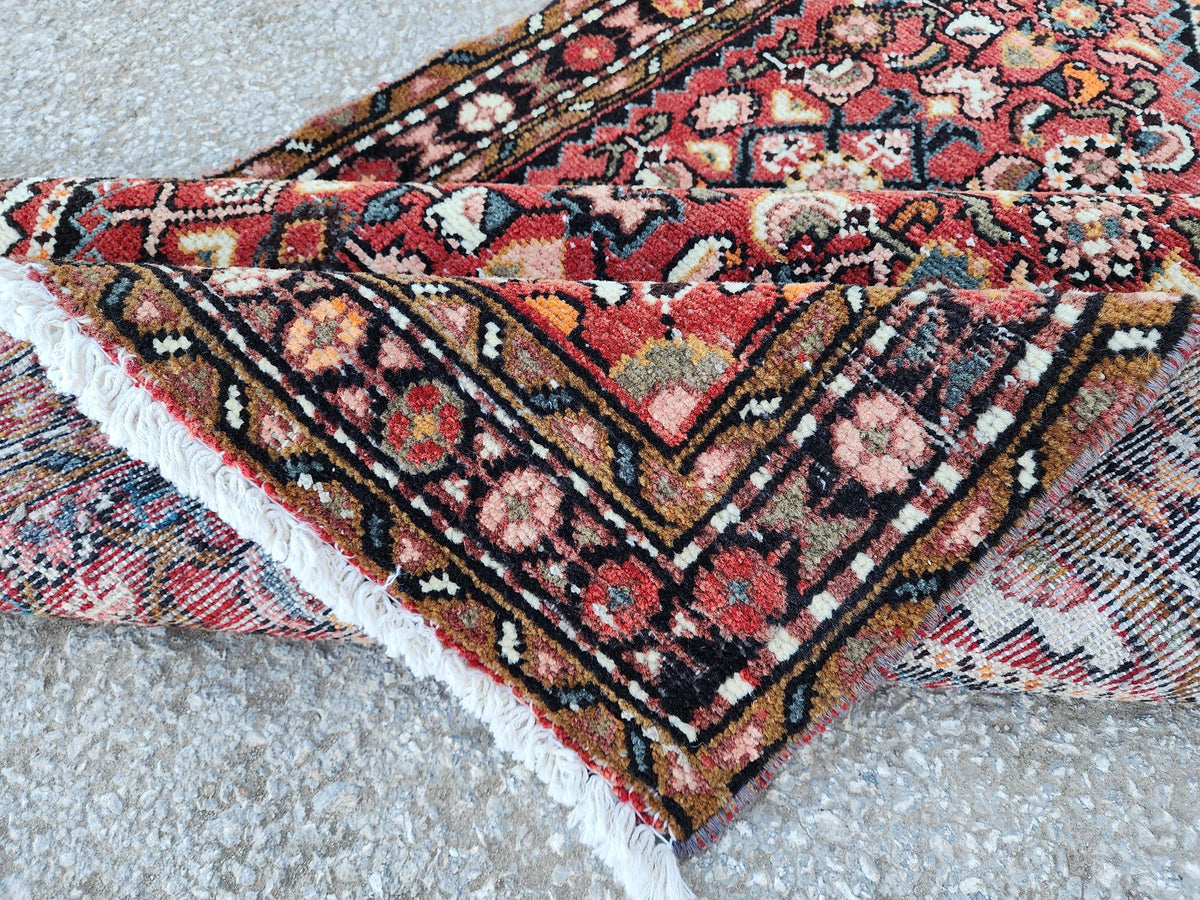 Oriental Boho Runner Rug 3x10: Hand Knotted, Red and White
