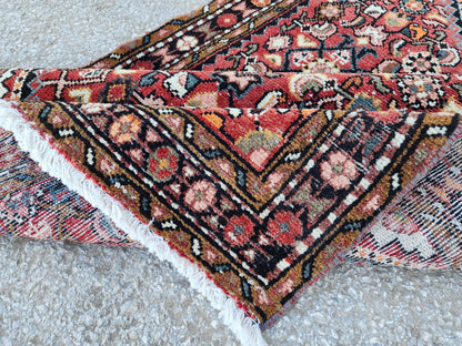 Oriental Boho Runner Rug 3x10: Hand Knotted, Red and White