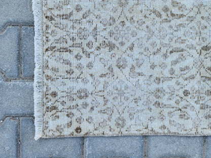 Handwoven Turkish Oushak Rug 3x6: Wool & Cotton Neutral Rug