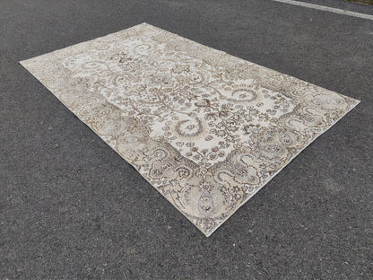 Handwoven Turkish Oushak Rug 5x8: Neutral Boho Decor