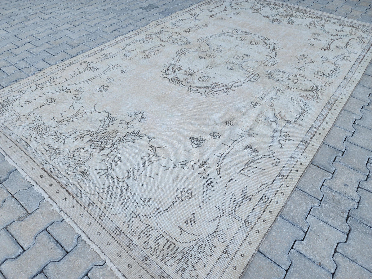 Neutral Rug 7x11, Hand Knotted Turkish Wool Rug, Oushak Design Bohem Decor
