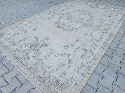 Neutral Rug 7x11, Hand Knotted Turkish Wool Rug, Oushak Design Bohem Decor
