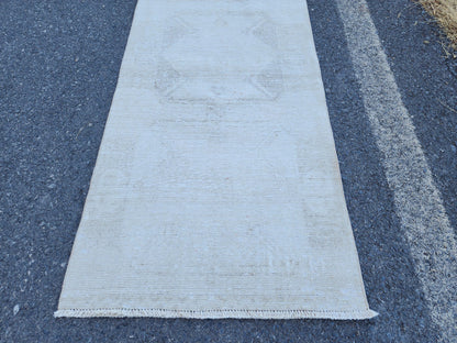 3x12 Neutral Runner Rug, Turkish Hand Knotted, Up Cycled Wool, Kitchen Decor