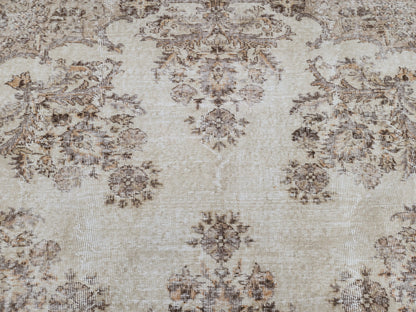 Vintage Turkish Isparta Rug 7x10: Cream & Gray Neutral Rug