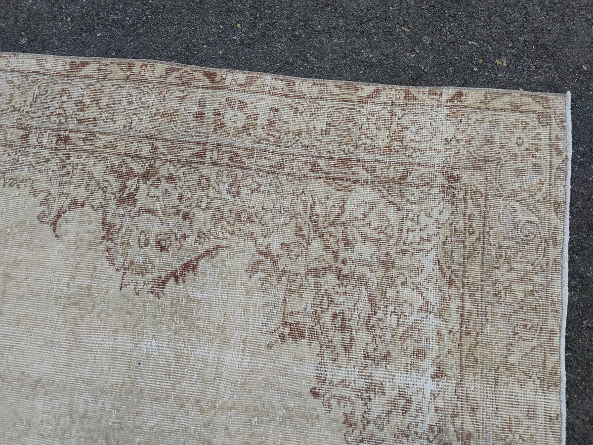Medallion Area Rug 6x10, Bohemian Rustic Decor, Turkish Hand Knotted Carpet, Beige and Brown