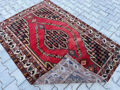 4x6 Vintage Turkish Wool Rug: Distressed Oushak Area Rug
