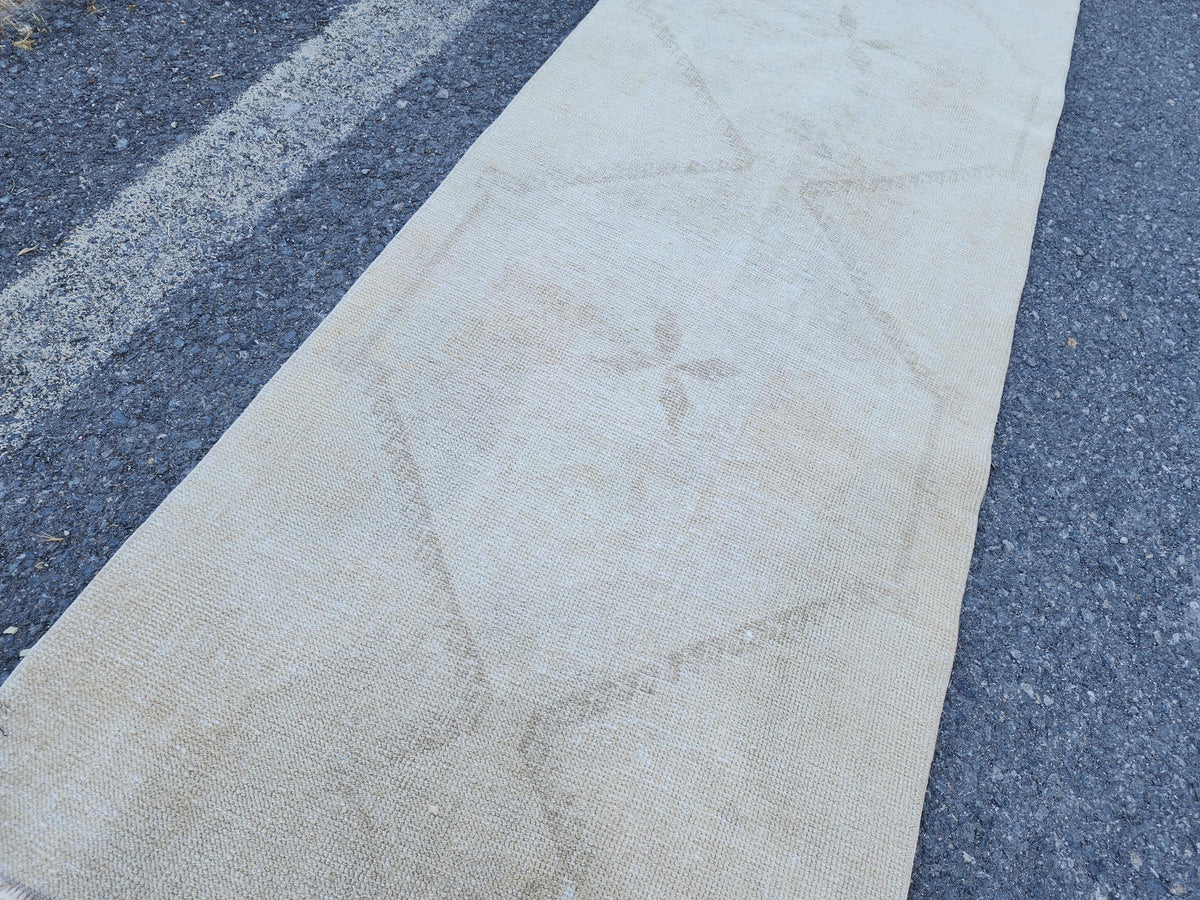 3x11 Turkish Area Rug, Neutral Hand Knotted Wool, Oriental Home Decor