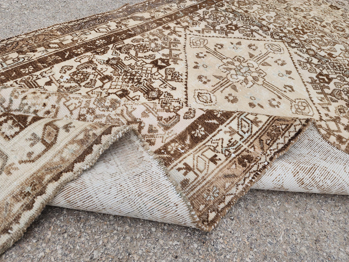 4x10 Neutral Brown Runner Rug, Hand Knotted Rustic Decor, Persian Boho Design