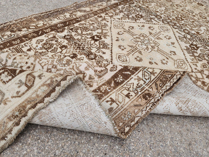 4x10 Neutral Brown Runner Rug, Hand Knotted Rustic Decor, Persian Boho Design