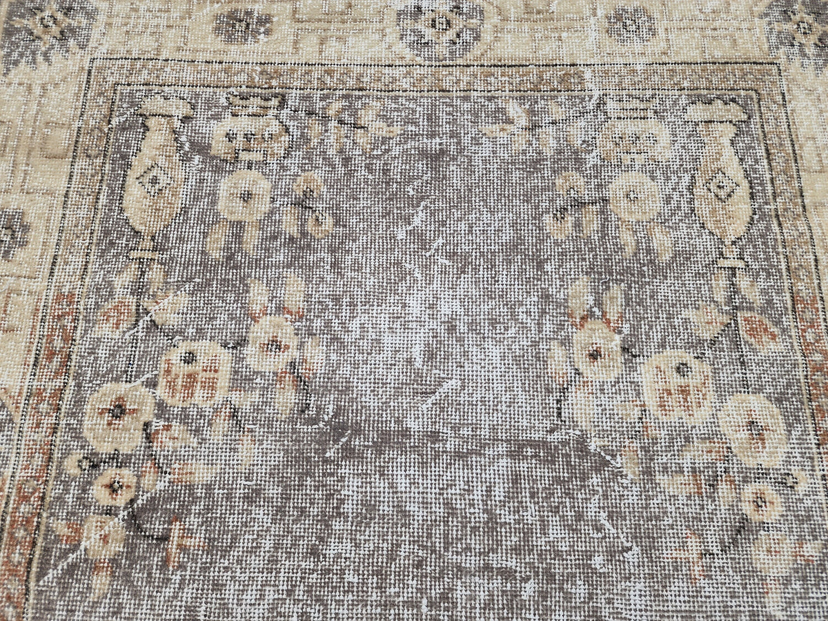 Vintage Turkish Oushak Rug 3x6: Handwoven Wool & Cotton