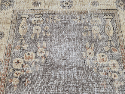 Vintage Turkish Oushak Rug 3x6: Handwoven Wool & Cotton