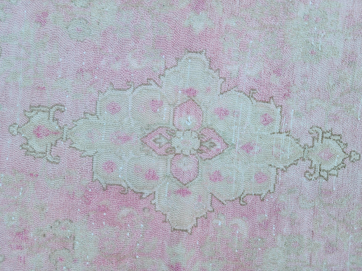 3x9 Boho Runner Rug, Powder Pink Wool Hand Made, Kitchen Rustic Decor