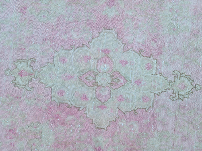 3x9 Boho Runner Rug, Powder Pink Wool Hand Made, Kitchen Rustic Decor