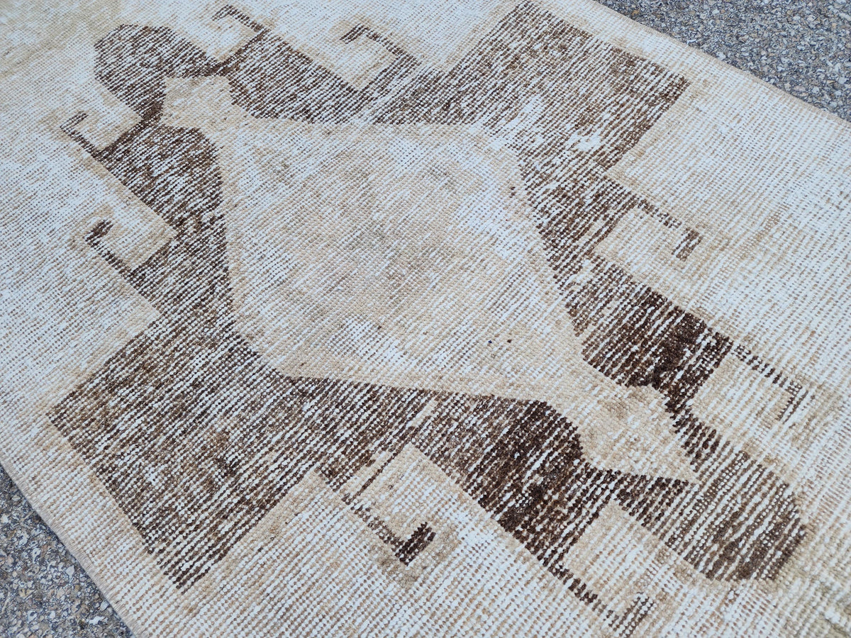 Neutral Turkish Runner Rug 3x12: Handcrafted Oushak Rug