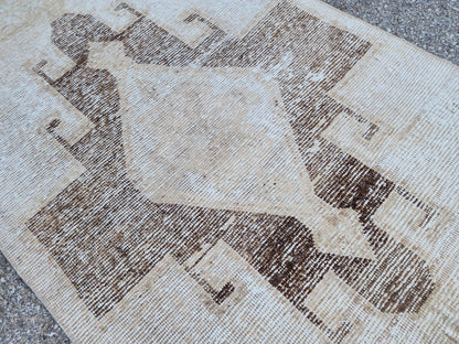 Neutral Turkish Runner Rug 3x12: Handcrafted Oushak Rug