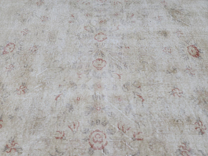 6x10 Turkish Wool Rug: Handwoven Floral Beige Oushak Rug