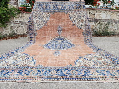 Oushak Area Rug 7x10, Hand Knotted Wool Turkish Carpet, Living Room Decor