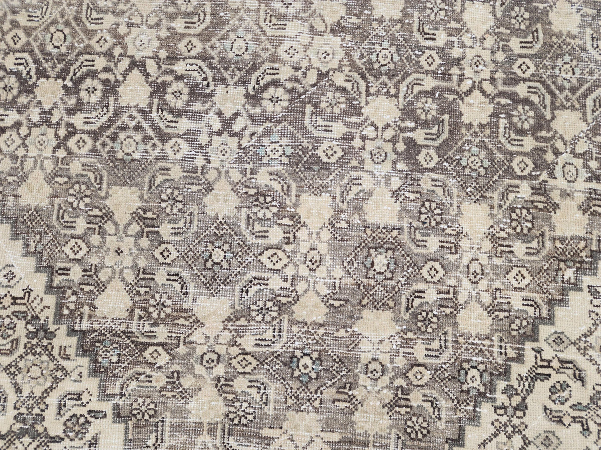 9x12 Traditional Vintage Rug: Geometric Brown Wool Design, Hand Knotted