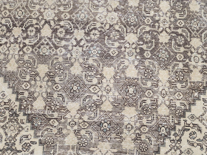 9x12 Traditional Vintage Rug: Geometric Brown Wool Design, Hand Knotted