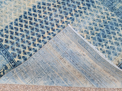 Handwoven Turkish Wool Rug 4x7: Blue Rustic Farmhouse Decor
