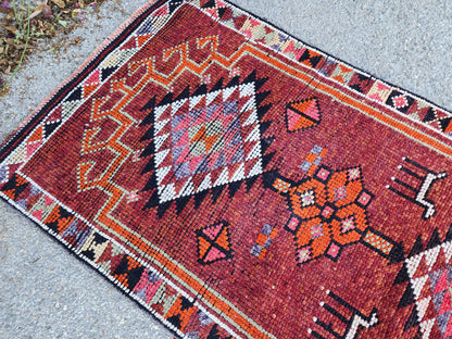 Stair Soft Runner 2.7x14.2 ft, Turkish Wool Hand Knotted Up Cycled Wool, Home Rustic Decor