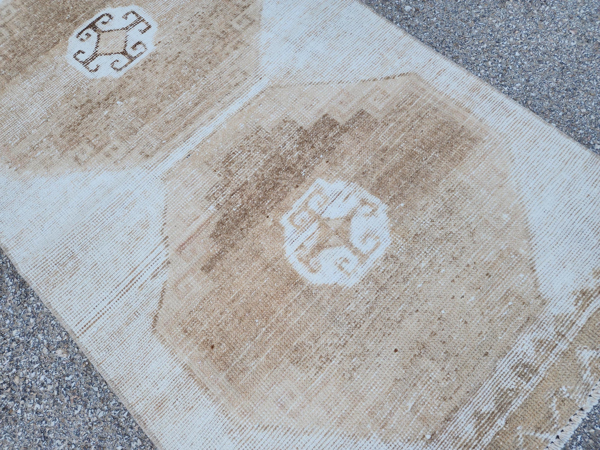 3x11 Neutral Turkish Wool Runner Rug, Hand-Knotted Vintage Hallway & Entryway Rug