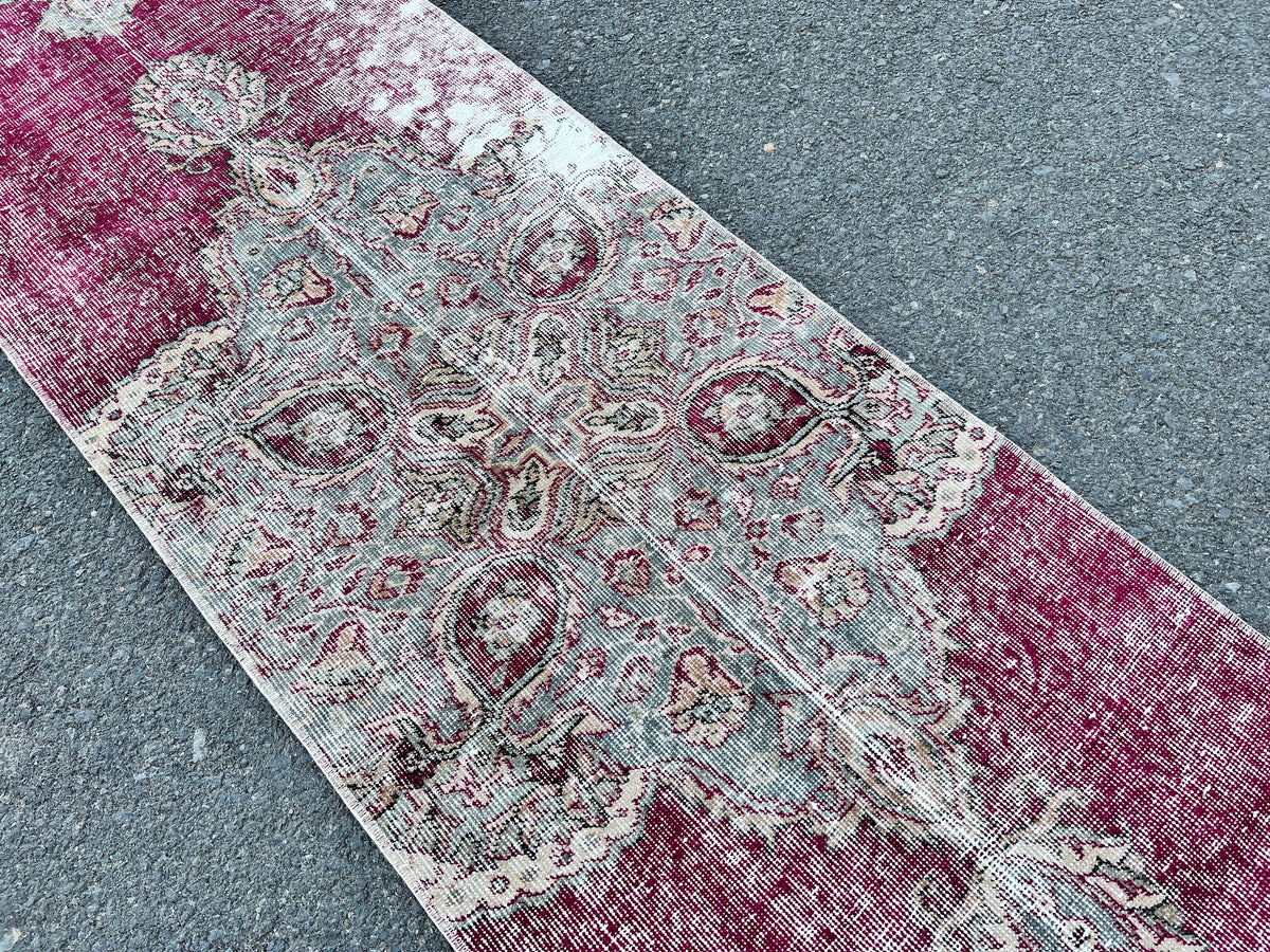 Turkish Runner Rug 2x9: Vintage Hallway Rug, Red Wool