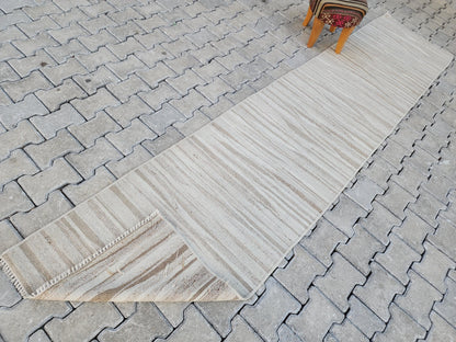 2x11 Neutral Runner Rug, Handwoven Turkish Kilim, Rustic Boho Decor
