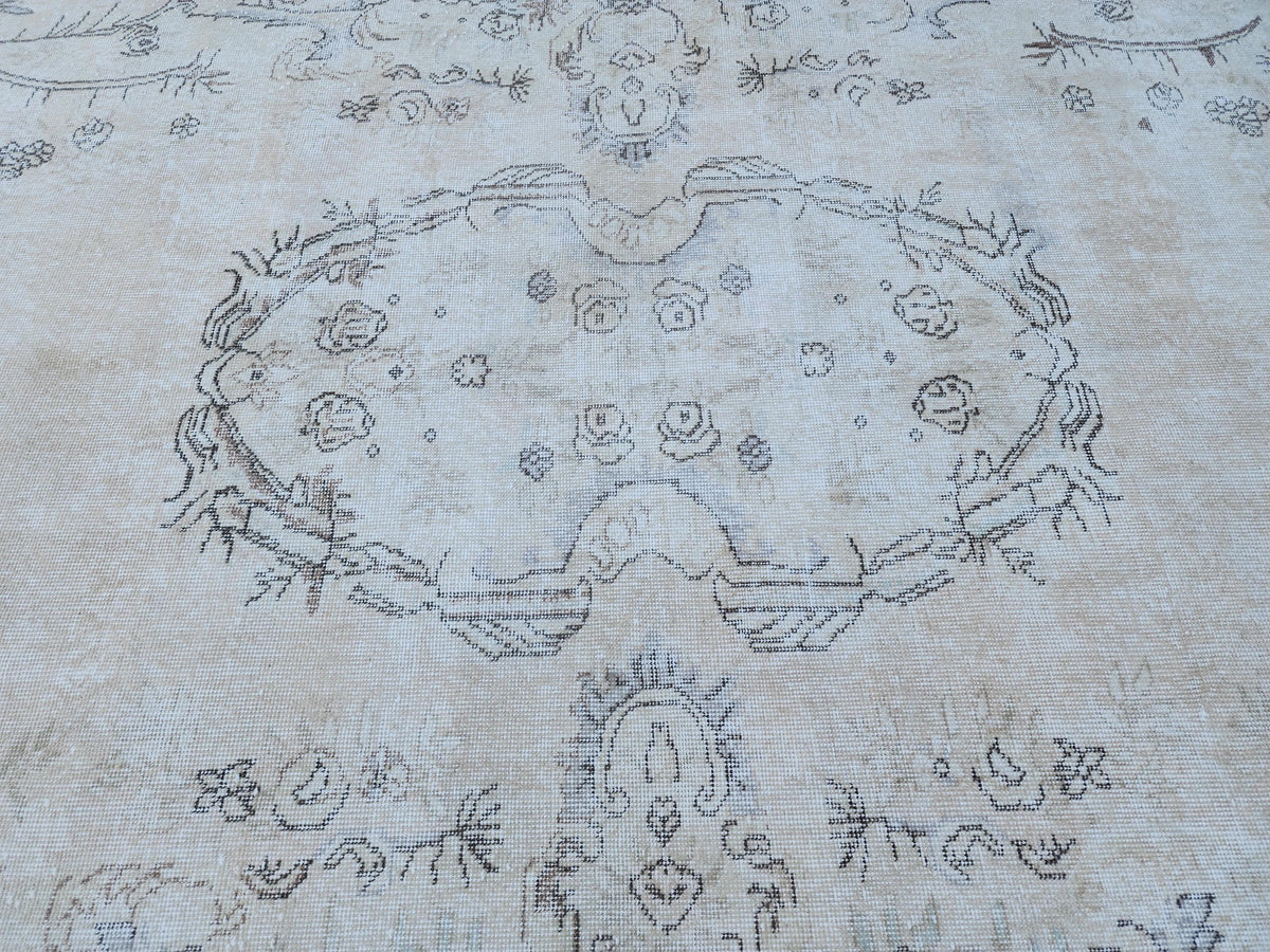 Neutral Rug 7x11, Hand Knotted Turkish Wool Rug, Oushak Design Bohem Decor